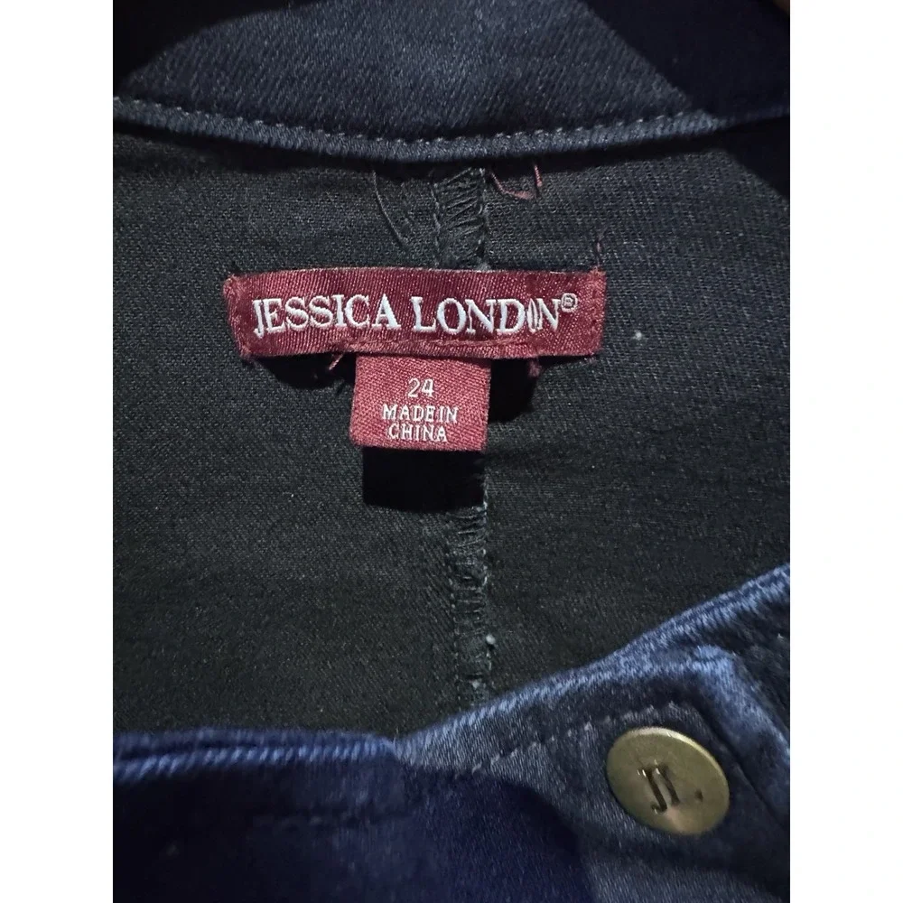 Jessica London Classic‎ Cotton Denim Jacket Women's PlusSize 24 Navy Blue W/ Zip